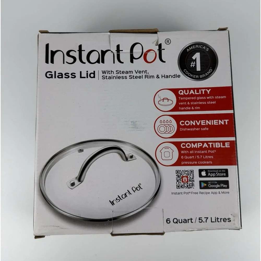 Instant Pot 6 Qt Tempered Glass Lid Replacement w/ Steam Vent Stainless Handle